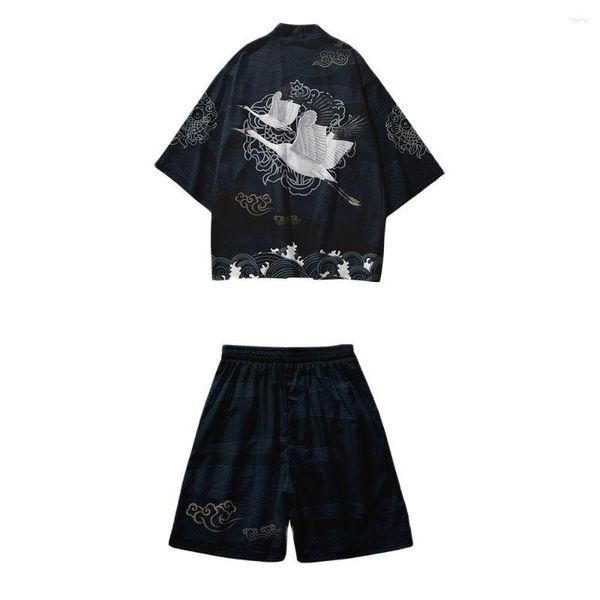 Roupas étnicas Cosplay japonês e shorts conjunto quimono homens yukata praia cardigan haori obi harajuku camisa tradicional roupas