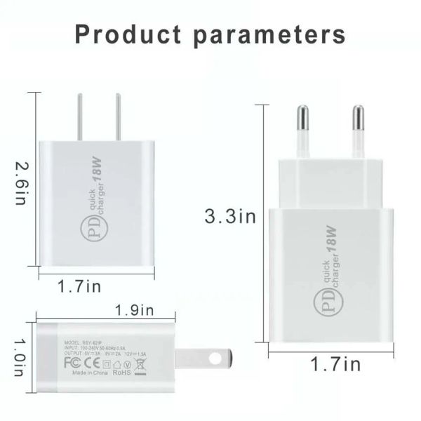 Настенное зарядное устройство USB C, 18 Вт, питание PD, адаптер для быстрых зарядных устройств типа C, вилка для быстрой зарядки для iPhone Pro max без коробки ZZ