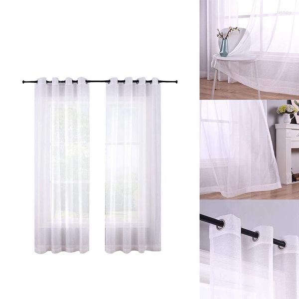 Cortina pura cortinas brancas conjunto de 2 painéis janela semi cortinas poliéster olhar voile para quarto cama