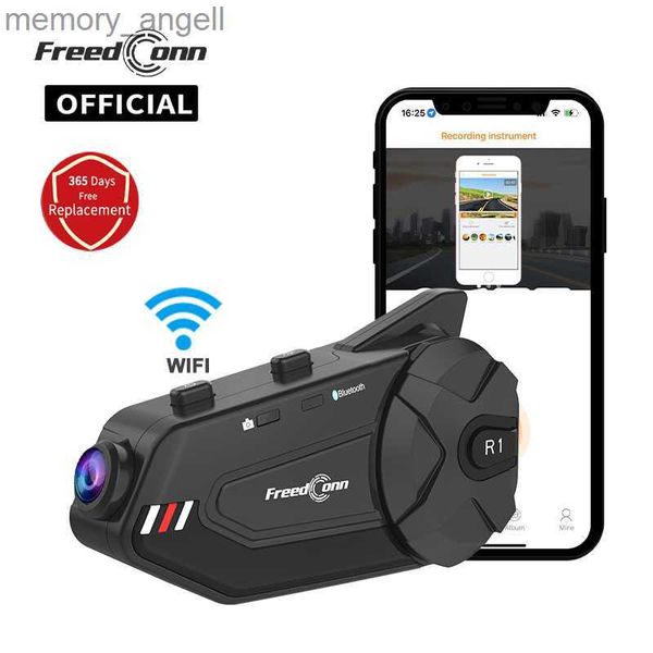 Walkie Talkie Freedconn R1Plus Bluetooth Motorrad Intercom Helm Headset Wifi APP Lautsprecher Kopfhörer Motorrad Interphone Motor Dash Cam Dvr HKD230925