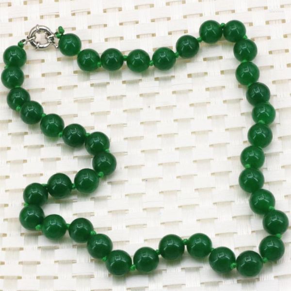 Catene Collana di moda Verde Malesia 10mm Pietra naturale Giade Calcedonio Perline tonde Catena per donna Girocollo Gioielli 18 pollici 2