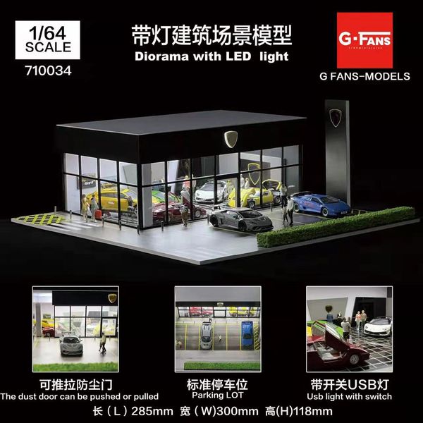 Gun Toys G FANS 1 64 Auto-Garage-Diorama-Modell mit LED-Leuchten, Parkplätzen, Stadt-DIY-Modellsets, kombinierbar mit Städten 230925