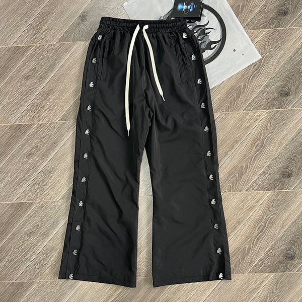 Echte Bilder Nylon-Pfannen mit geraden, losen Knöpfen. High Street 1 schwarze Hosen und Jogginghosen