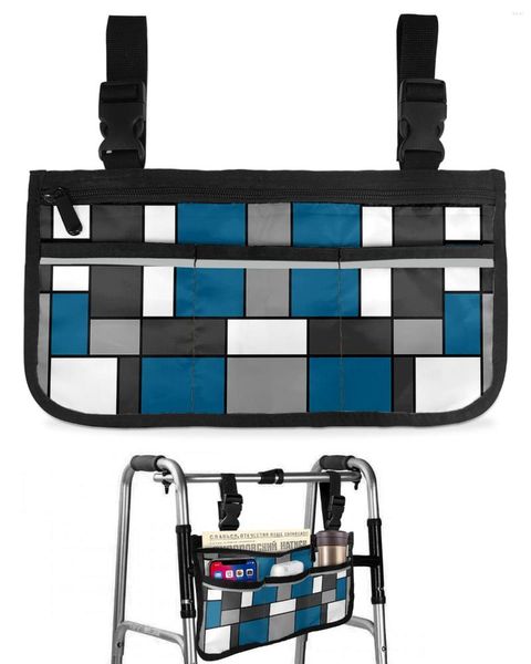 Sacos de armazenamento Figuras geométricas azul abstrato saco de cadeira de rodas com bolsos braço lateral scooter elétrico andando bolsa