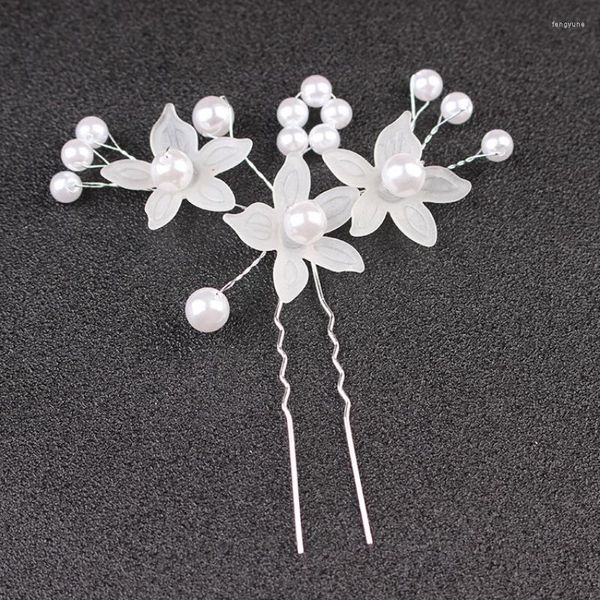 Grampos de cabelo feminino casamento cocar flor fosca acessórios noiva artesanal pérola hairpin estilo pan garfo.