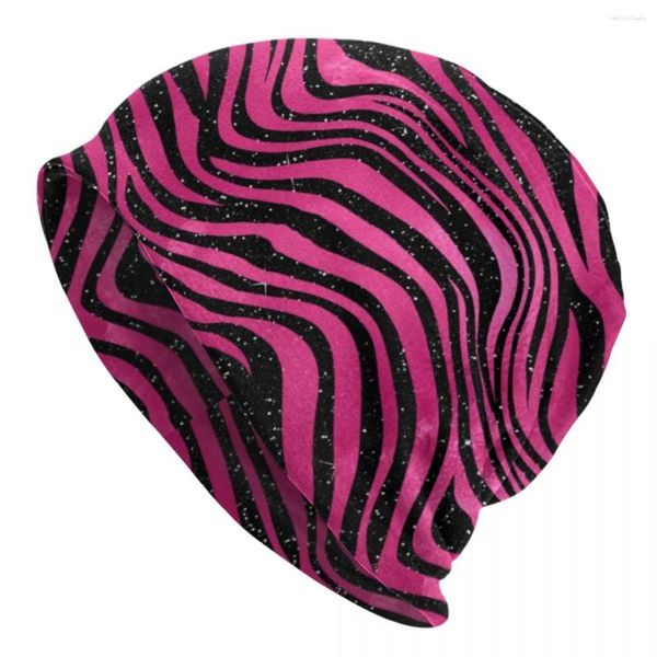 Berets Tiger Print Motorhaube Hüte leuchtend rosa und schwarz gestreift Strickmütze Unisex Mode elastische Beanie Herbst Outdoor Design Caps