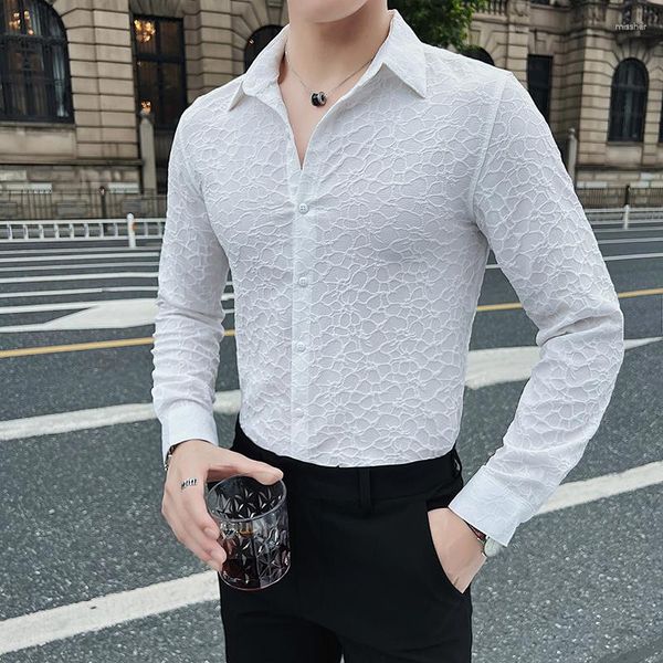 Camicie casual da uomo Camicia jacquard 3D autunno inverno di lusso per uomo Camicetta da festa per abito sociale maschile sottile alla moda