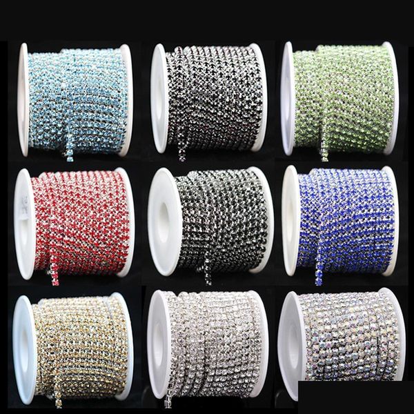 Ketten 9 Meter / Rolle SS6 2 mm klarer Kristall-Sier-Basisbecher Hohe Dichte Strass-Klauenkette DIY-Trim-Aufnäher-Schmuckzubehör Neues Dro Dhva5