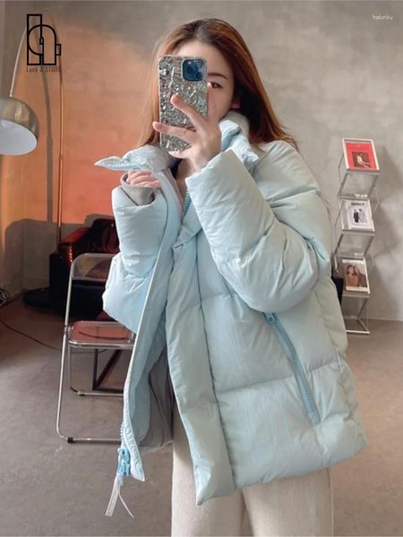 Damen Trenchcoats Winter Daunenjacken aus Baumwolle Reißverschluss Kapuzenmantel weiblich locker lässig koreanischen Stil Mode warm dick mit Baumwolle gefüttert