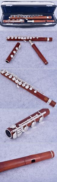 Flauta de jacarandá com 17 furos banhada a prata e chave jacarandá profissional MFL-202