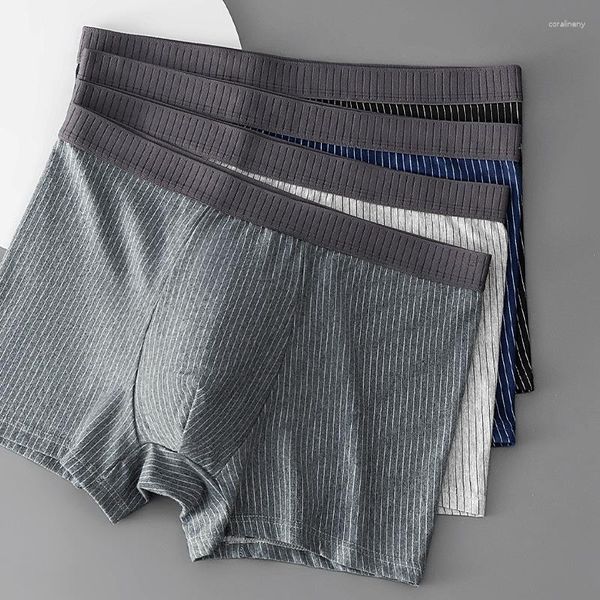 Mutande 1 pezzo boxer alto elastico slip in cotone intimo a righe vita da uomo traspirante morbida