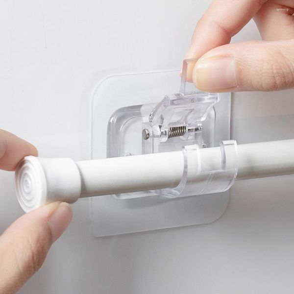 Cortina 8 pçs pólo de chuveiro banheiro haste suportes clipe vaso sanitário adesivo plástico prego ganchos livres