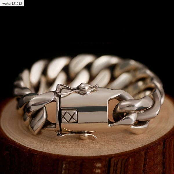 Catena prepotente spessa cubana S925 Bracciale in argento sterling da uomo Trendy Punk Personalità europea e americana Hip Hop Versione ampia 230518