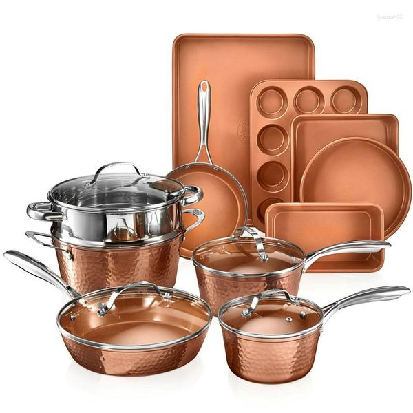 Collezione di padelle Pentole e set di pentole da 15 pezzi Premium Bakeware Antiaderente Include brodo di frittura