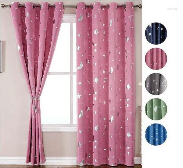 Cortina rosa estrela impressão com lua crianças meninos meninas janela cortinas de isolamento térmico quarto para decoração casa