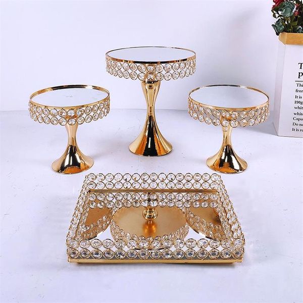 Outros Bakeware 4-9 pcs Cristal Metal Bolo Stand Set Acrílico Espelho Cupcake Decorações Sobremesa Pedestal Festa de Casamento Display Tray193B