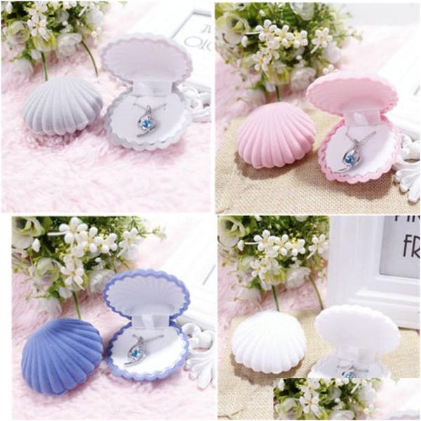 Schmuckschatullen Display Geschenkhalter Muschelform Beflockung Box Schöne Veet Verlobungsring für Ohrringe Halskette Armband 5 Drop Lieferung DHFKY