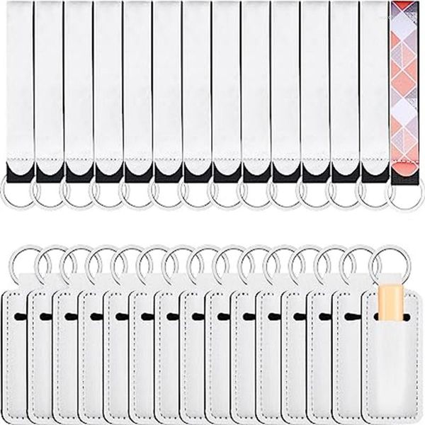 Schlüsselanhänger 30 Stück Sublimation Lippenstifthalter Rohlinge Armband Lanyard Set Wärmeübertragung Handgelenk Schlüsselanhänger