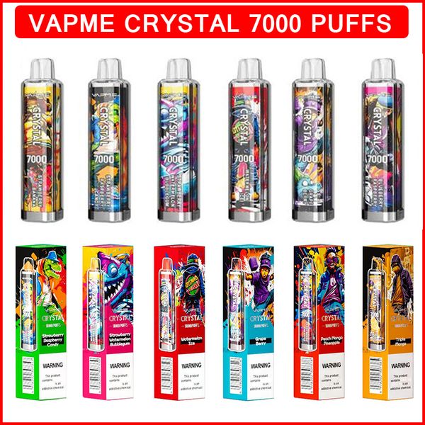 Original VAPME CRYSTAL 7000 puffs descartáveis Vape cigarros eletrônicos 650mAh bateria 2% 14ml com 7000 puffs extra vape caneta kit 100% vapores de qualidade