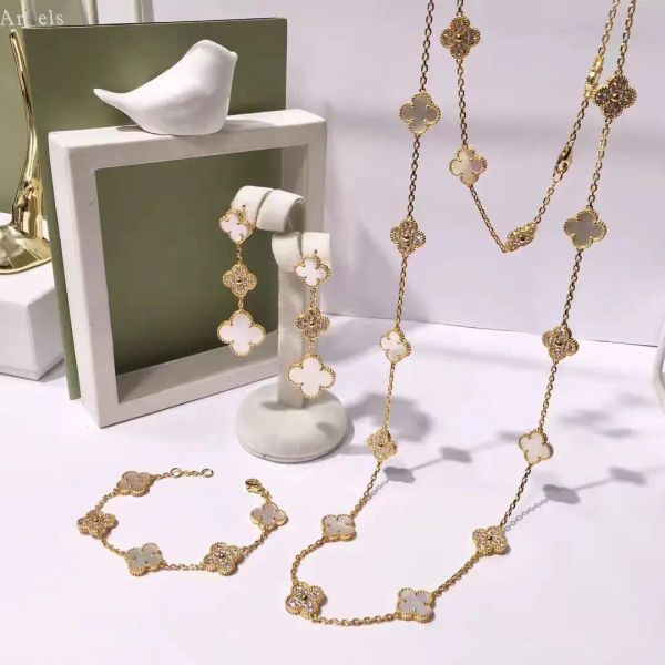 Collane di design di lusso Dupe Elegante collana di trifoglio Fascino Diamante Argento placcato Agata Ciondolo 20 fiori quadrifoglio per Ragazza Valenti