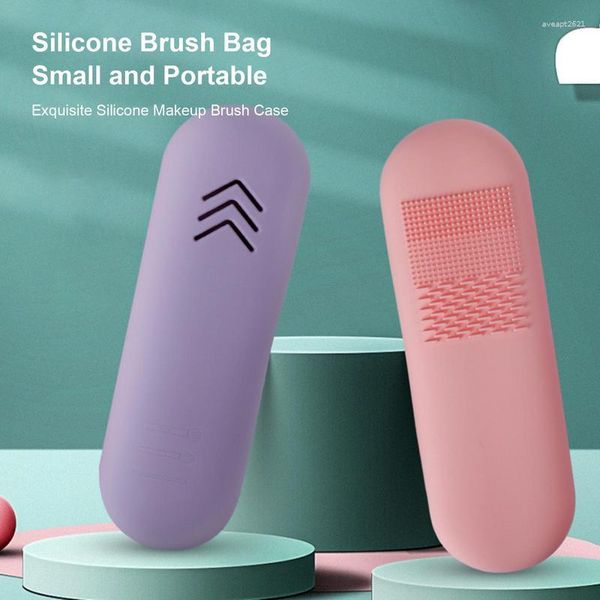 Caixas de armazenamento de silicone maquiagem escova titular bolsa cosmética organizador de higiene pessoal ilicon pequena bolsa lápis caneta caso