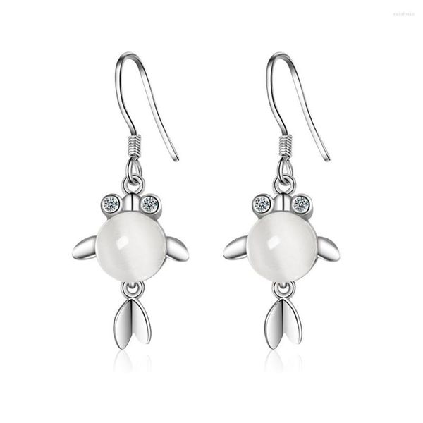 Orecchini a bottone moda coreana opale pesce gancio per l'orecchio semplice argento placcato zircone orecchino per le donne ragazze festa regalo di compleanno gioielli