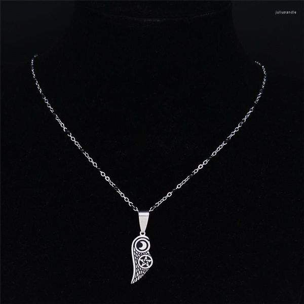 Ожерелья с подвеской в форме крыла, эмаль, ожерелье из нержавеющей стали, черный цвет, полумесяц, пентаграмма, ювелирные изделия, Cadenas Mujer N3731S06