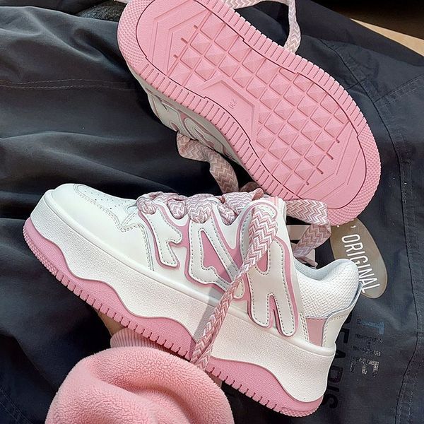 Slippers Y2K Koreaanse mode casual kawaii roze wit platform sport sneaker atletische platte schoen tennisschoenen canvas sneaker 230925