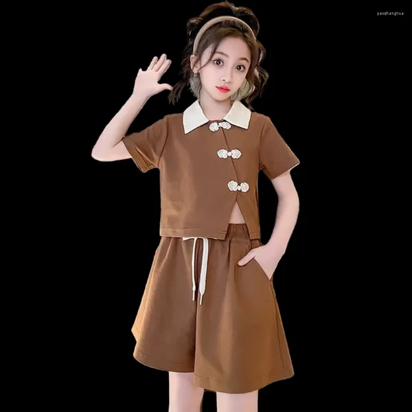 Giyim Setleri 2023 Kız Yaz Çocuk Modası 7 8 9 10 11 12 Yaşındaki Çocuklar Korece Versiyon Tişörtleri ve Şortları İki Parçalı Takım