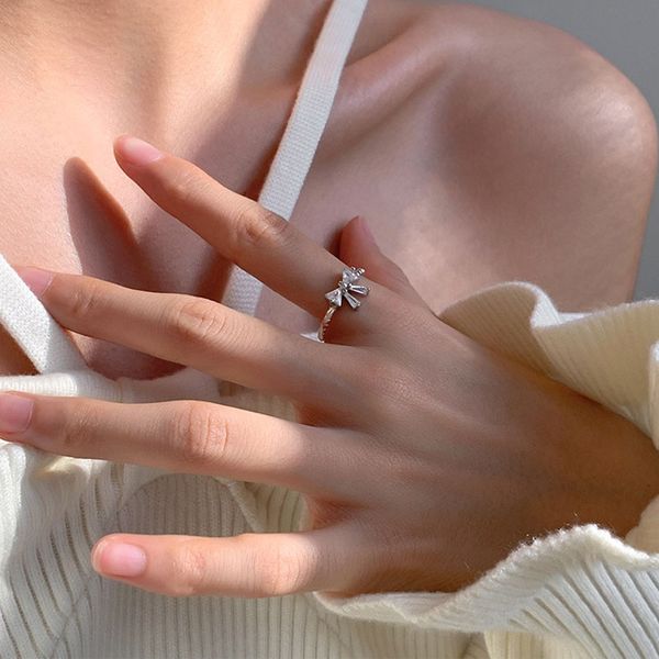 Anelli d'argento coreani dell'arco per le donne Moda dolce carino anello aperto regolabile femminile partito dito gioielli all'ingrosso YMR037