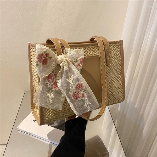 Вечерние сумки Соломенная сумка-тоут, простой и элегантный шарф на плечо, литературная женская летняя пляжная сумка большой вместимости