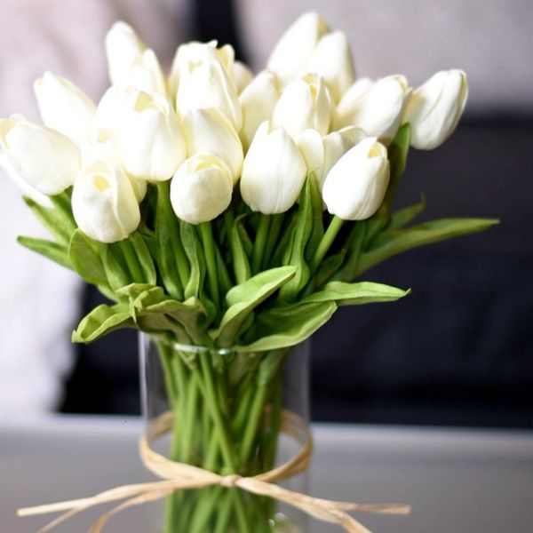 Сухоцветы 10 шт. искусственный цветок тюльпана настоящий сенсорный букет PE поддельный для свадебного украшения домашний садовый декор 230923