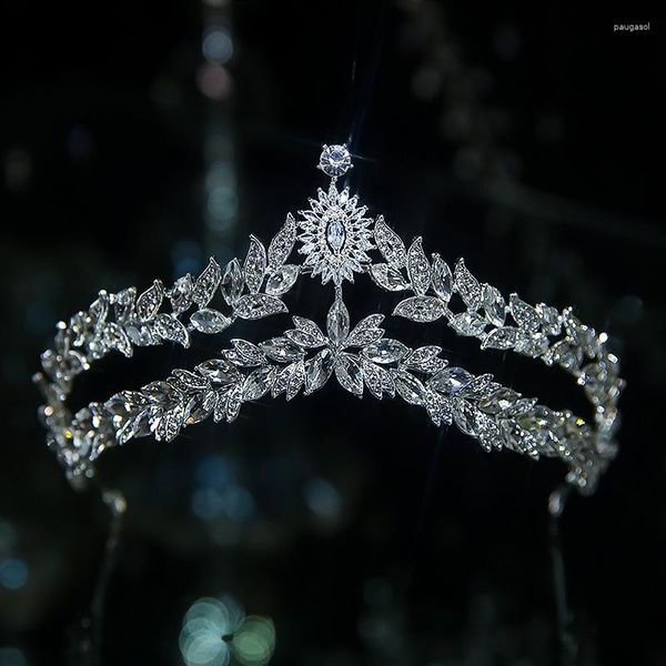 Saç klipsleri lüks gelin kronları kadınlar tiara kristal rhinestone yaprakları diadem Koreli gelin kafa bandı düğün aksesuarları headdress hediye