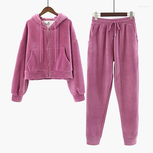 Pantaloni da donna a due pezzi 2023 Donna Casual Felpe con cappuccio Completo da palestra Tuta sportiva Felpe Giacca Cappotto Fondo Abito Pantaloni Pista Outfit Dorato