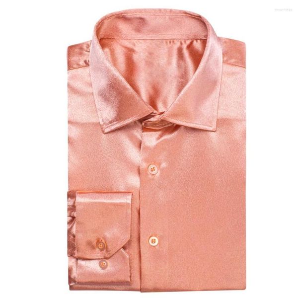 Camisas de vestido masculinas Hi-Tie Rosa Cetim de Seda Mens Windsor Collar Sólido Manga Longa Terno Social Camisa Para Masculino Negócios de Casamento Verão XXL