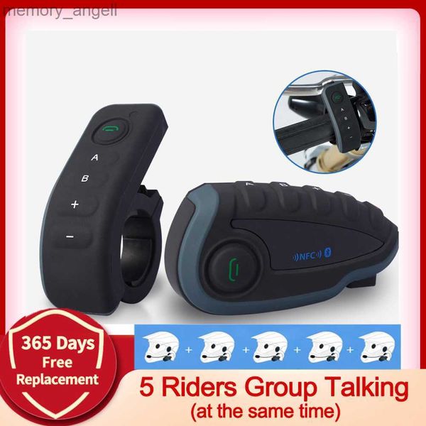 Walkie Talkie V8 1200M FM Bluetooth Интерком Мотоциклетный шлем Домофон Гарнитура Поддержка NFC Дистанционное управление Полный дуплекс для группы 5 гонщиков HKD230926