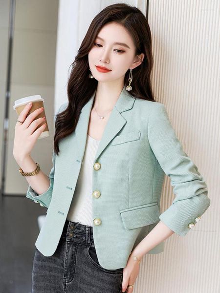 Abiti da donna Autunno Verde Office Lady Blazer Rosa monopetto Abbigliamento elegante Manica lunga Casual Cappotto bianco 2023 Moda