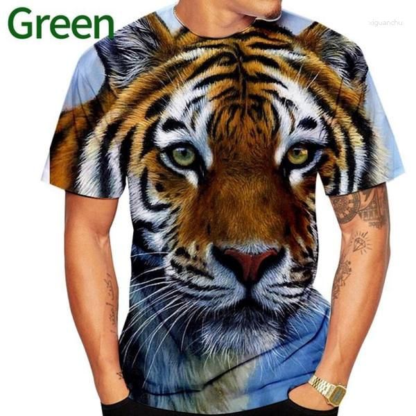 Camiseta masculina 2023 moda criativa 3d tigre impressão t-shirt em torno do pescoço casual verão neutro animal de manga curta top