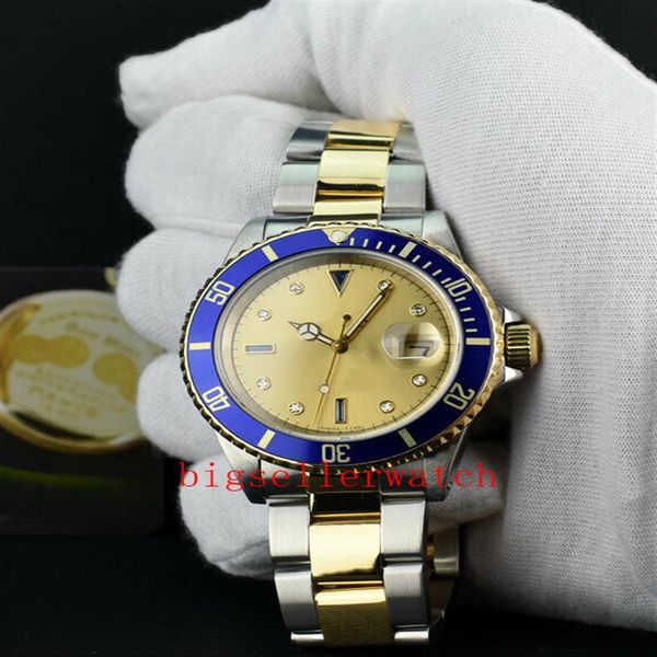 Luxo de alta qualidade masculino mostrador amarelo cerâmica moldura dial 16613 lb 40mm relógio masculino ouro data automática luxo masculino mergulho safira wat235v