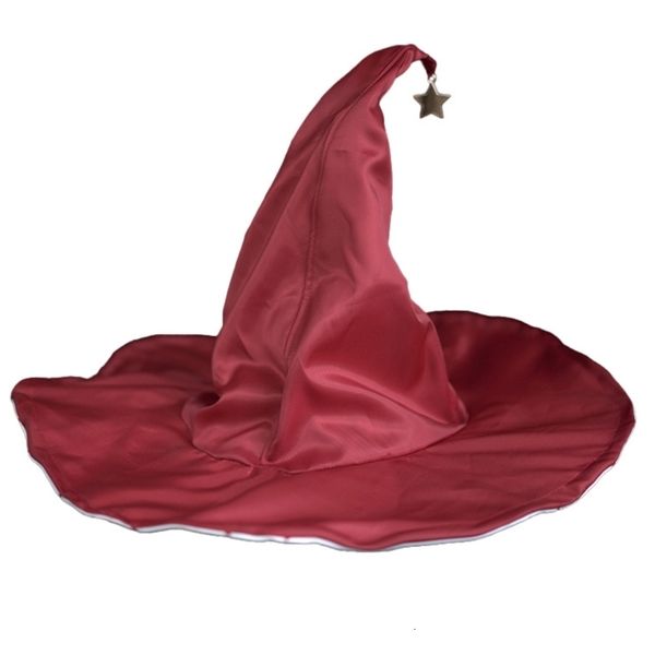 Chapéus de festa vinho-vermelho chapéu de bruxa para halloween aba larga chapéu de festa mulheres gótico-witchcap cosplay traje night club feminino headdress 230925