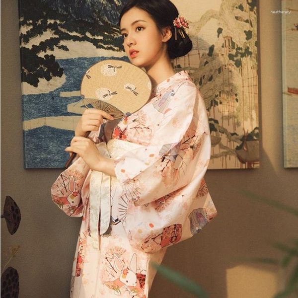 Roupas étnicas Tradicional Japonês Kimonos Traje Gueixa Cosplay Kawaii Kimono Yukata Mulheres Roupas Femininas Obi KK2766