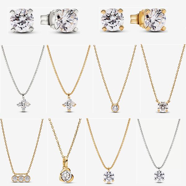 2023 neue 925 Silber Gold Anhänger Halsketten für Frauen Glänzender Schmuck DIY fit Pandoras Era Lünette Triple Diamond Designer Luxus Halskette Gliederkette mit Box