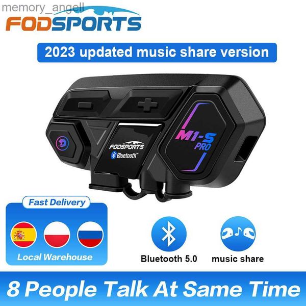Walkie Talkie Fodsports M1-S Pro Motorrad-Gegensprechanlage Bluetooth-Helm-Headset 8 Fahrer 2000M Communicator BT 5.0 Interphone Musik teilen. HKD230925