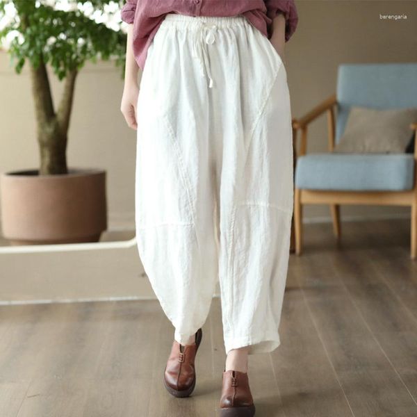 Frauen Hosen Japan Harajuku Casual Elastische Taille Leinen Cargo Frauen Lose Breite Pumphose Retro Hosen Pantalones Mujer Rettich