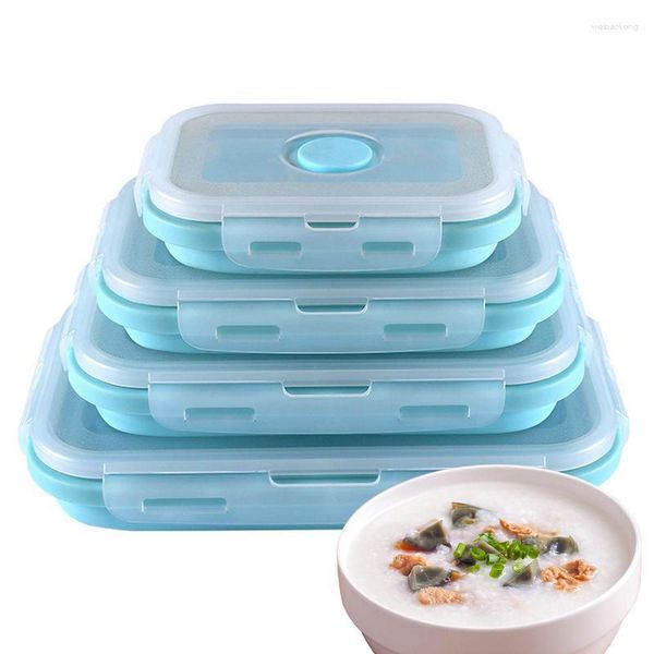 Zusammenklappbare Aufbewahrungsbehälter für Geschirr, 4 Stück, Silikon-Lunchbox, faltbar, für Reisen mit Deckel, Außenbehälter