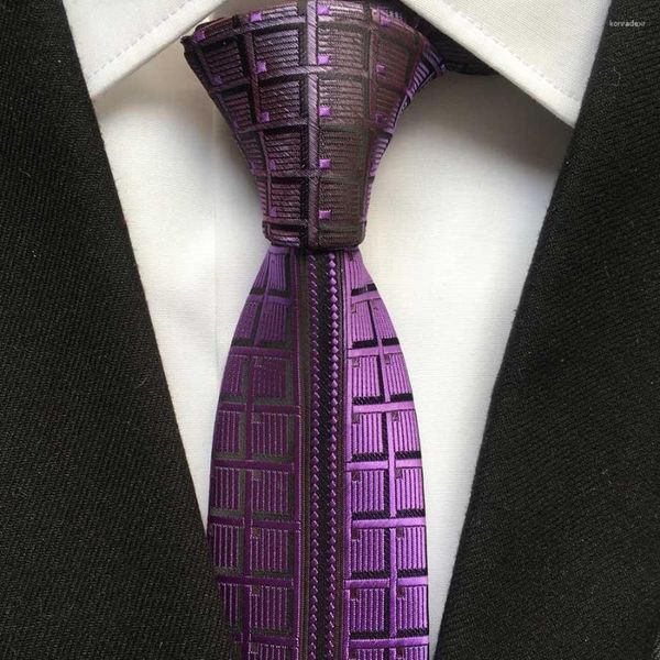 Cravatta a pannello unica da uomo di design con papillon viola scozzese da uomo