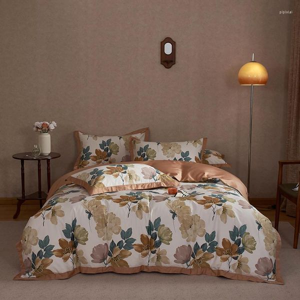 Yatak takımları modern stil baskılı çiçek pamuk seti yorgan kapağı keten tabaka yastık kılıfları ev tekstil