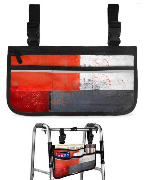 Borse portaoggetti Stile pittura a olio Borsa per sedia a rotelle rossa geometrica astratta Bracciolo laterale Borsa per deambulatore per scooter elettrico