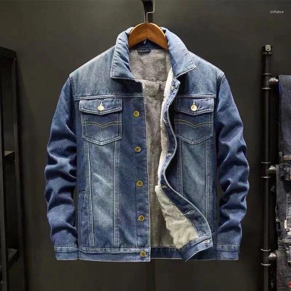 Giacche da uomo Autunno e inverno Giacca di jeans ispessimento in velluto Camicia calda stile Hong Kong Uomo alla moda Versatile tendenza per il tempo libero Streetwear