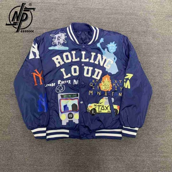 Herrenjacken High Street Baseball Jacken Männer Frauen 1 1 Beste Qualität Cartoon Brief Stickerei Übergroße Blaue Varsity Mantel 2023 Herbst L230925